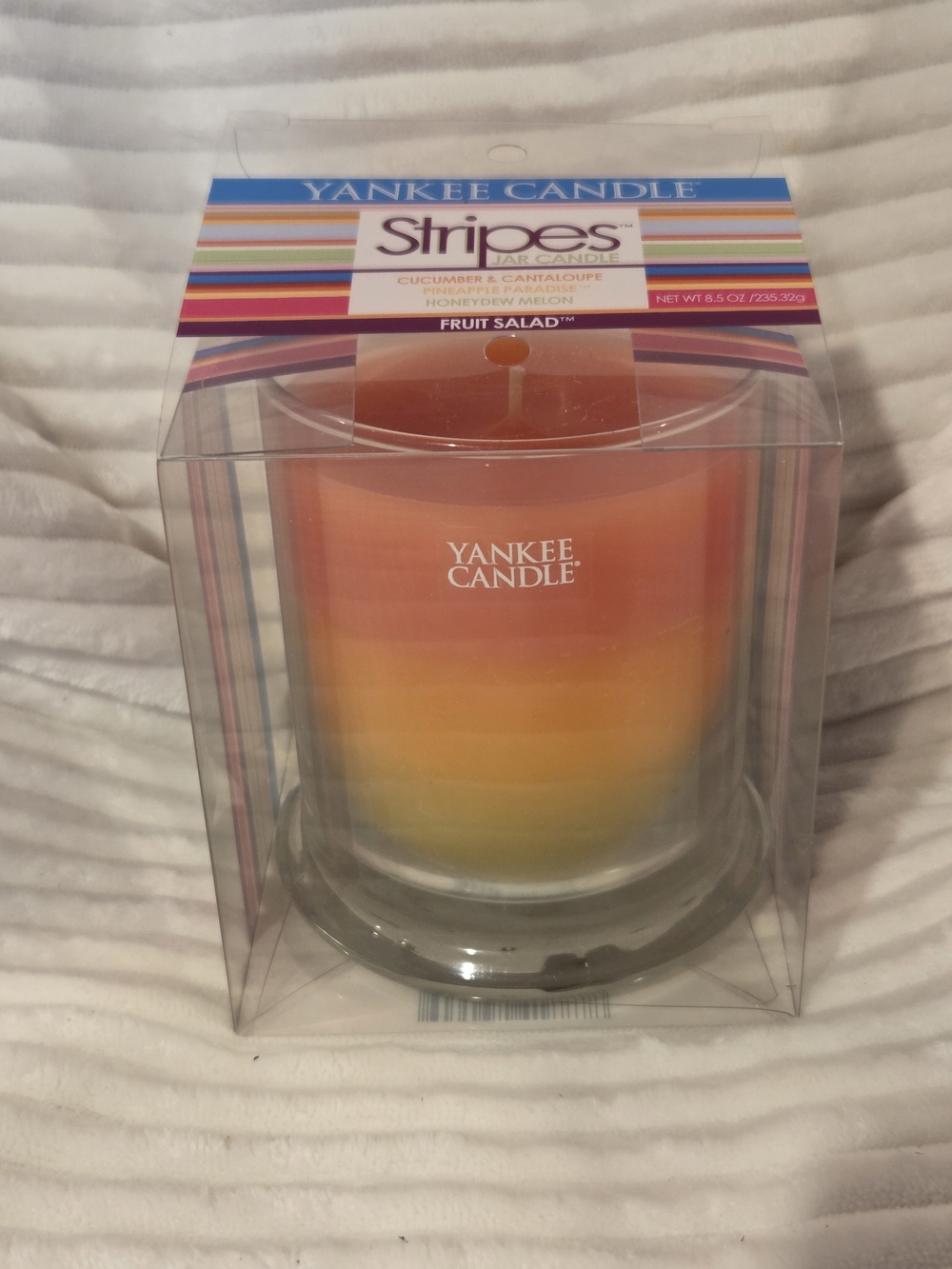 Yankee Candle Stripes Fruit Salad Jar Candle - Orange Yellow Peach